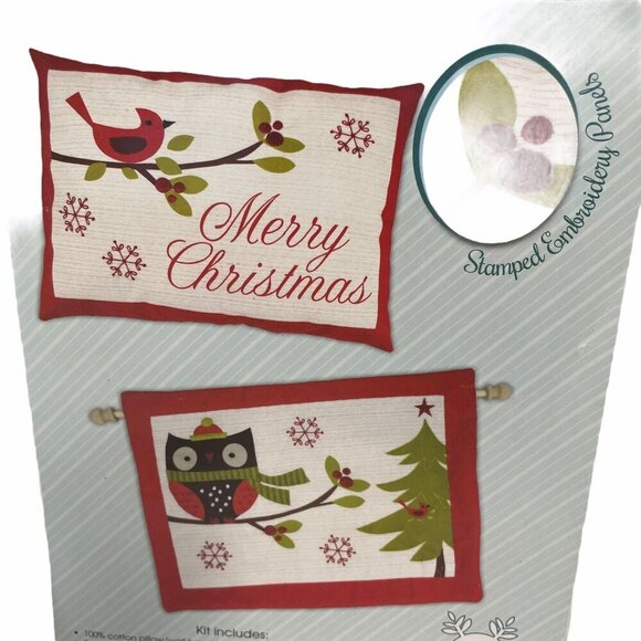 Needle Creations Chilly Owl or Cardinal Embroidery Pillow Wall Hanging Panel Kit - Picture 2 of 3